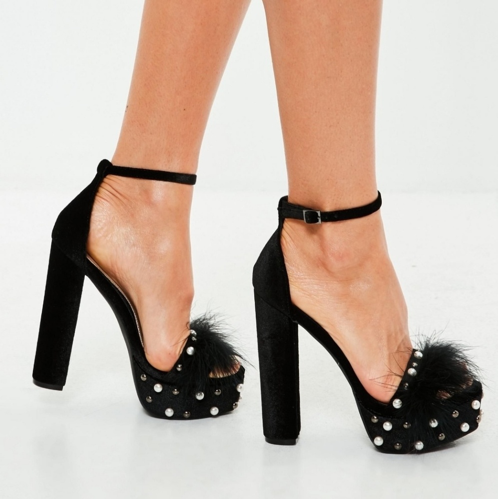 Platform feather and pearl heels